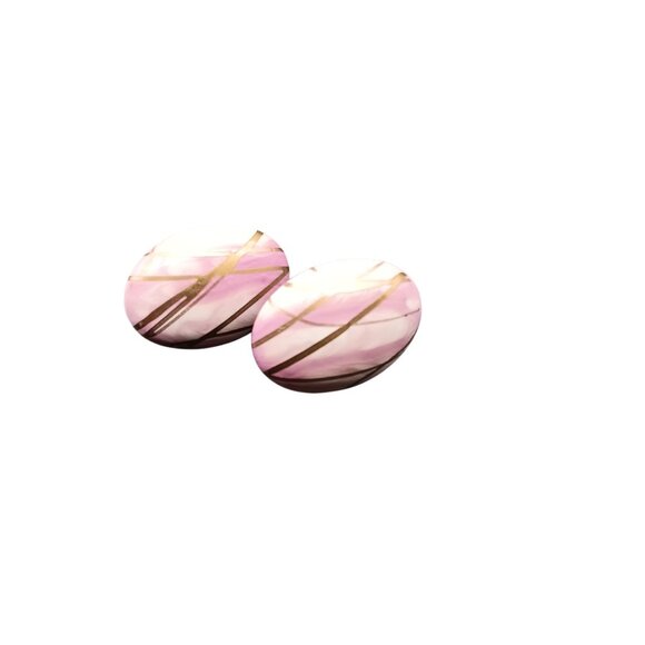 Splatter Paint Artsy Pastel Earrings, Vintage Lucite and Elegant Gold Oval Studs - Picture 2 of 4